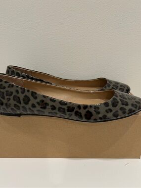 J. Crew Leopard Tortoise Patent Ballet Flats in Gray w/ Black Spots Sz. 8.5 New